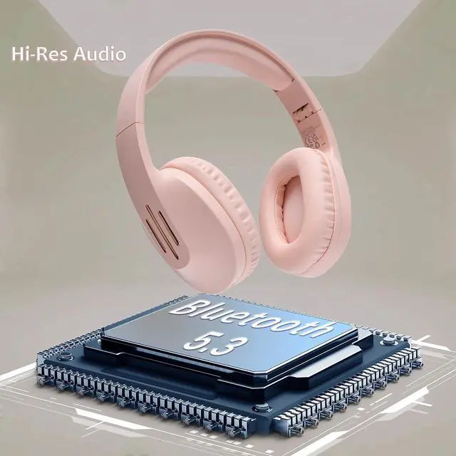 Alt view image 2 of 6 - ZIHNIC Bluetooth Headphones Over Ear, 5 EQ Modes Wireless Headphones, Foldable Lightweight Headset with Deep Bass, HiFi Stereo, Microphone for Online Class,Office,PC,Phone(Pink)