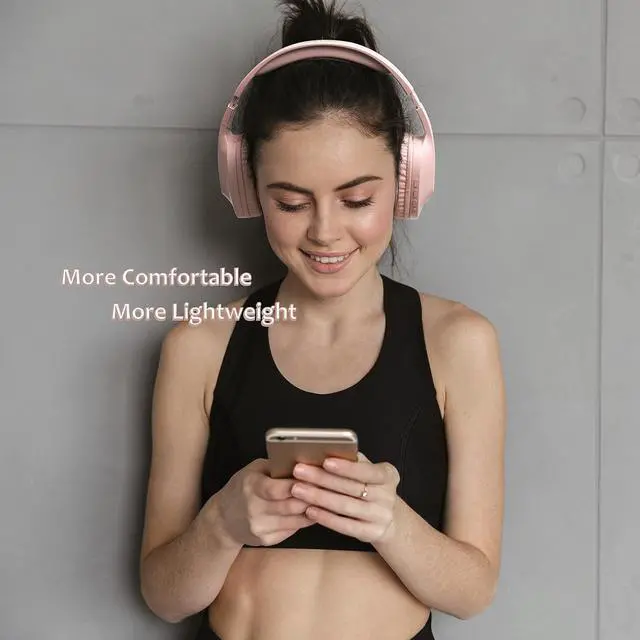 Alt view image 5 of 6 - ZIHNIC Bluetooth Headphones Over Ear, 5 EQ Modes Wireless Headphones, Foldable Lightweight Headset with Deep Bass, HiFi Stereo, Microphone for Online Class,Office,PC,Phone(Pink)