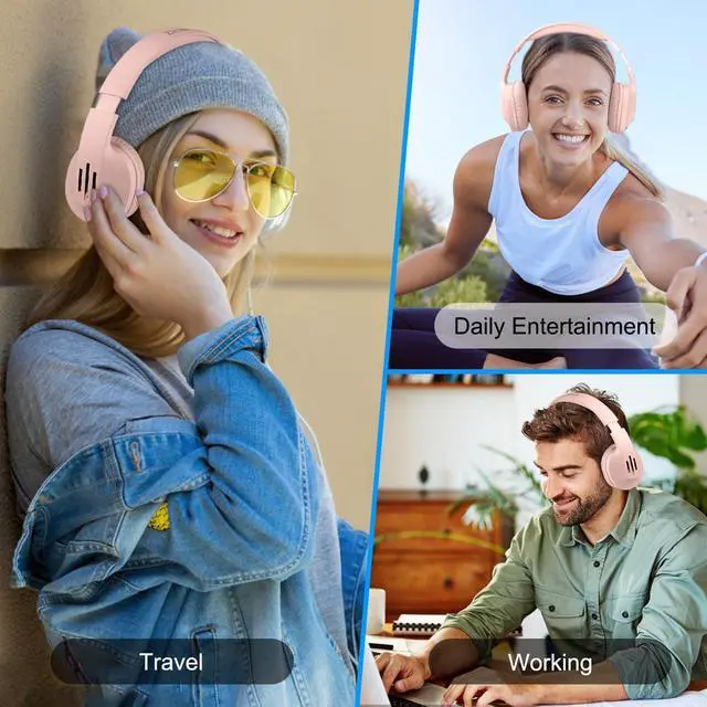 Alt view image 6 of 6 - ZIHNIC Bluetooth Headphones Over Ear, 5 EQ Modes Wireless Headphones, Foldable Lightweight Headset with Deep Bass, HiFi Stereo, Microphone for Online Class,Office,PC,Phone(Pink)