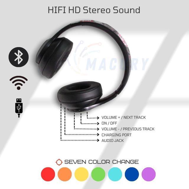Alt view image 3 of 7 - Bluetooth Headphone, Over Ear, Foldable, Adjustable. Glowing Led Light, Noise Cancelling, HiFi Sound Quality (Black)
