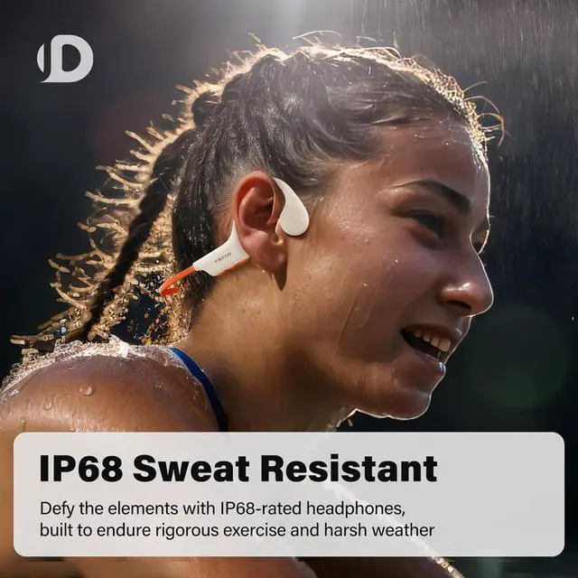 Alt view image 4 of 6 - Bone Conduction Headphones, Open Ear Headphones Wireless Earphones, 32GB MP3, 8 Hours Playtime, Bluetooth 5.3, IP68 Waterproof Headphones for Running and Fitness Workout - Beige Orange
