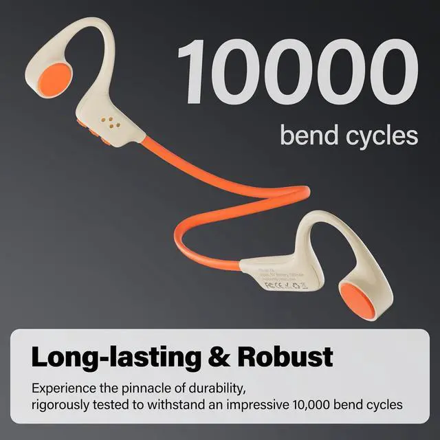 Alt view image 6 of 6 - Bone Conduction Headphones, Open Ear Headphones Wireless Earphones, 32GB MP3, 8 Hours Playtime, Bluetooth 5.3, IP68 Waterproof Headphones for Running and Fitness Workout - Beige Orange