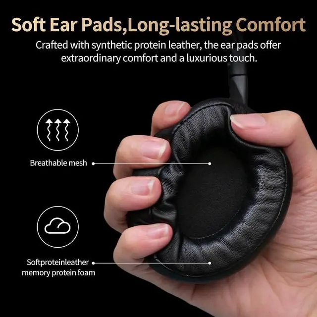 Alt view image 4 of 7 - Bluetooth Headphones, 60H Playtime Wireless Headphones Over Ear with Active Noise Cancelling, Hi-Res Audio, Deep Bass, Memory Foam Ear Cups for Travel, Home Office - Classic Black