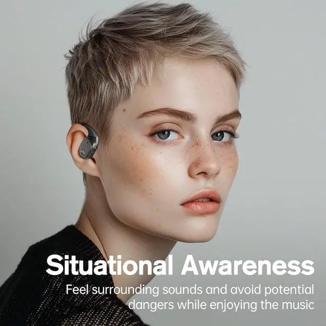 Alt view image 4 of 7 - Open-Ear Headphones Wireless Bluetooth 5.3 Air Conduction Open Ear Buds with Mic Open Ear Earbuds with Earhooks IPX5 Waterproof 40Hours Playtime Earphones for Running Workout Black