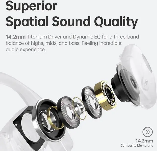 Alt view image 3 of 7 - Open-Ear Headphones Wireless Bluetooth 5.3 Air Conduction Open Ear Buds with Mic Open Ear Earbuds with Earhooks IPX5 Waterproof 40Hours Playtime Earphones for Running Workout Black