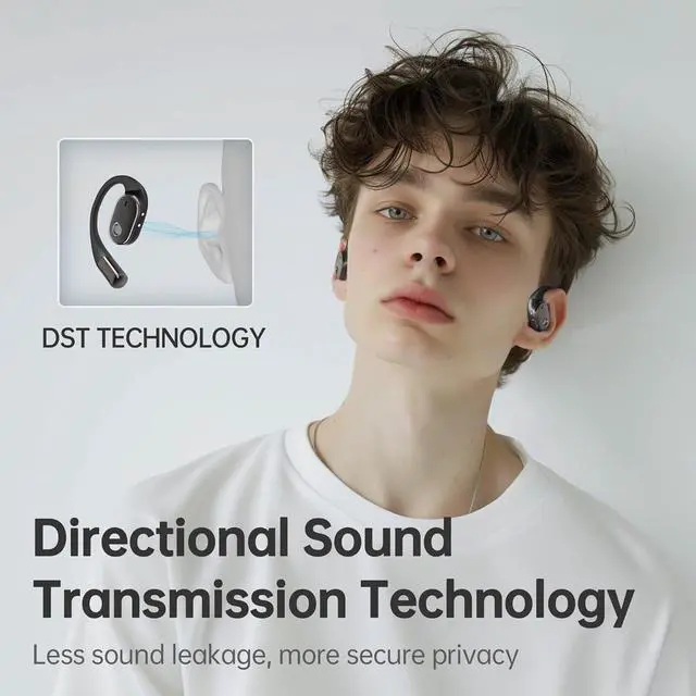 Alt view image 6 of 7 - Open-Ear Headphones Wireless Bluetooth 5.3 Air Conduction Open Ear Buds with Mic Open Ear Earbuds with Earhooks IPX5 Waterproof 40Hours Playtime Earphones for Running Workout Black