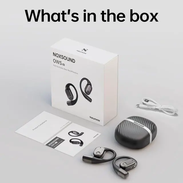 Alt view image 7 of 7 - Open-Ear Headphones Wireless Bluetooth 5.3 Air Conduction Open Ear Buds with Mic Open Ear Earbuds with Earhooks IPX5 Waterproof 40Hours Playtime Earphones for Running Workout Black