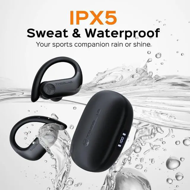 Alt view image 4 of 7 - TREBLAB X3 Pro - Workout True Wireless Earbuds, Comfortable Earhooks, Bluetooth 5.3, Punchy Bass, Noise Isolation, 145H Playtime, IPX5 Waterproof, Sweatproof, 2 Mics for Calls, Sport Bluetooth Earbuds