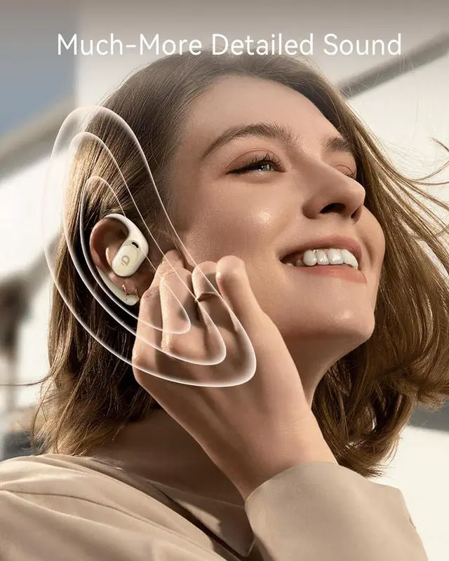 Alt view image 3 of 7 - Open Ear Earbuds, True Wireless Open Ear Headphones with Earhooks, Air Conduction earphones, Touch Control, Dual Noise-Cancelling Mics, Up to 30 Hours Power with Case, IPX5, Workouts, Yoga, Running