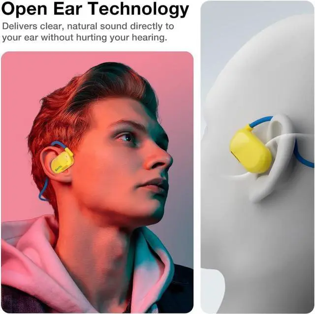 Alt view image 2 of 7 - Purity Air Open Ear Headphones - True Air Conduction Wireless Bluetooth Open Ear Earbuds with Dual Mic for iPhone/Android - Secured Long Wearing Comfort, Sports Sweat Resistant (Yellow/Blue)
