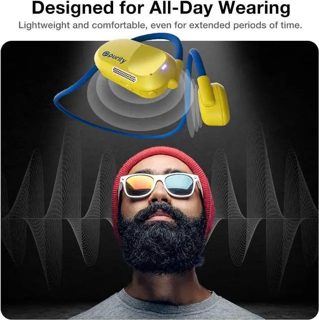 Alt view image 3 of 7 - Purity Air Open Ear Headphones - True Air Conduction Wireless Bluetooth Open Ear Earbuds with Dual Mic for iPhone/Android - Secured Long Wearing Comfort, Sports Sweat Resistant (Yellow/Blue)