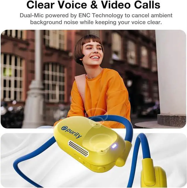Alt view image 5 of 7 - Purity Air Open Ear Headphones - True Air Conduction Wireless Bluetooth Open Ear Earbuds with Dual Mic for iPhone/Android - Secured Long Wearing Comfort, Sports Sweat Resistant (Yellow/Blue)