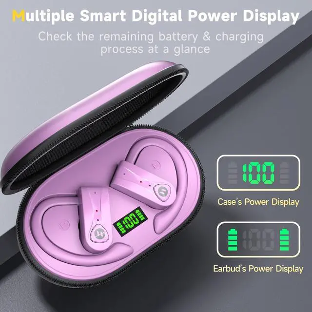 Alt view image 4 of 6 - Bluetooth Headphones Noise Canceling 4 Mics Clear Call Stereo Bass Sound 60H Playtime Wireless Charging Case Over Ear Earphones LED Digital Display Headset with Earhooks for Sports Running Workout Gym