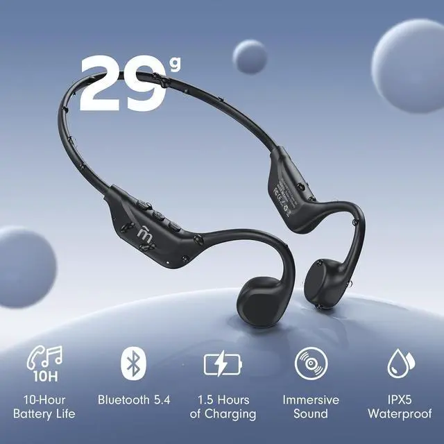 Alt view image 2 of 6 - Bone Conduction Headphones,Open Ear Headphones Bluetooth5.4 with Mic,Wireless Headphones 10H Playtime, Waterproof Sport Headphones Suitable for Running,Cycling, Outdoor Sports Black