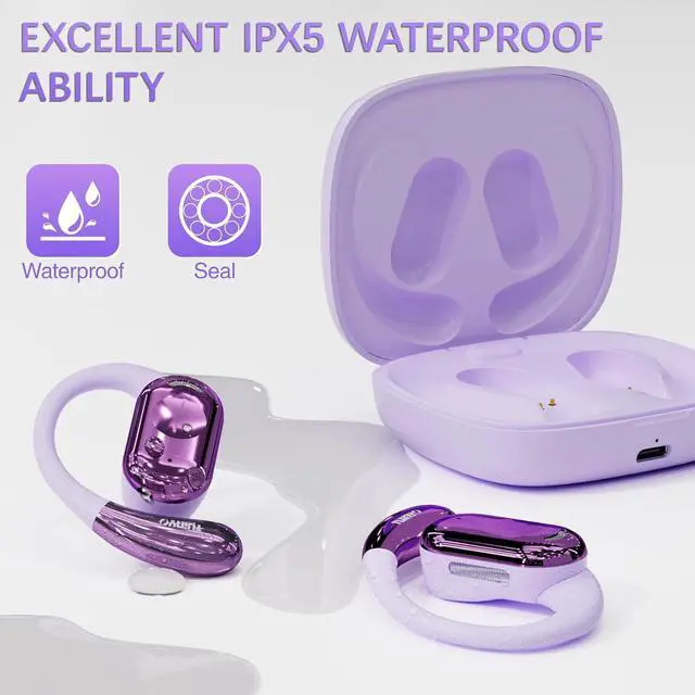 Alt view image 3 of 6 - TUINYO True Wireless Ear Hooks, IPX5 Waterproof, Stable One-Step Bluetooth Connection with Long Transmission, 40hrs Longed Standby Time with 10hrs Playtime for Each, Compatible to Different Devices