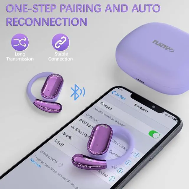 Alt view image 6 of 6 - TUINYO True Wireless Ear Hooks, IPX5 Waterproof, Stable One-Step Bluetooth Connection with Long Transmission, 40hrs Longed Standby Time with 10hrs Playtime for Each, Compatible to Different Devices