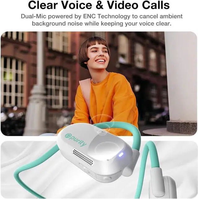 Alt view image 4 of 6 - Purity Air Open Ear Headphones - True Air Conduction Wireless Bluetooth Open Ear Earbuds with Dual Mic for iPhone/Android - Secured Long Wearing Comfort, Sports Sweat Resistant (White/Turquoise)