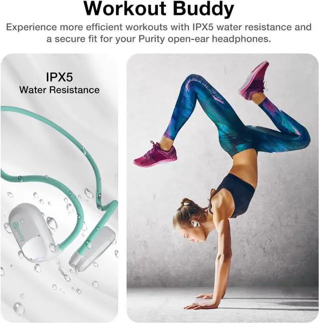 Alt view image 6 of 6 - Purity Air Open Ear Headphones - True Air Conduction Wireless Bluetooth Open Ear Earbuds with Dual Mic for iPhone/Android - Secured Long Wearing Comfort, Sports Sweat Resistant (White/Turquoise)