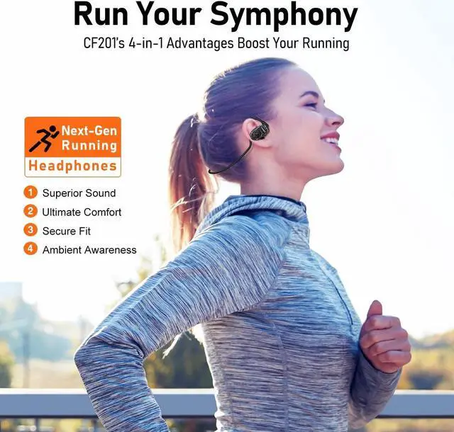 Alt view image 2 of 7 - OpenComfy CF201 Wireless Headphones for Running - Bluetooth Open-Ear Headphones for Sports Gym Workout - Superior Sound, Ultimate Comfor, Secure Fit, Ambient Awarenes. Black