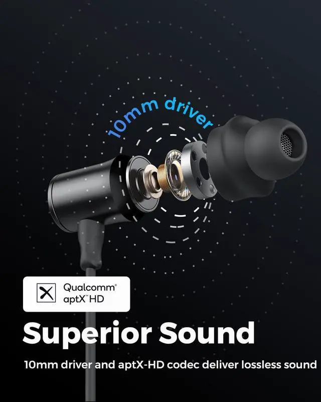 Alt view image 2 of 7 - Q30 HD+ Bluetooth Headphones in-Ear Stereo Wireless 5.2 Magnetic Earphones IPX5 Sweatproof Earbuds with Mic for Sports Immersive Bass 10mm Drivers aptX-HD 12 Hours Playtime Type C