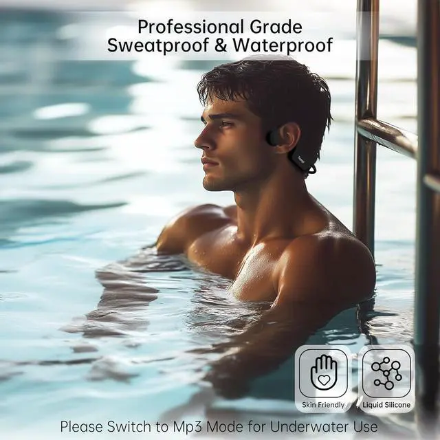 Alt view image 3 of 7 - Tayogo Waterproof Headphones for Swimming, Bone Conduction Headphones IPX8, Open-Ear Headphones Bluetooth 5.4, Underwater Headphones for Swimming,32GB Memory