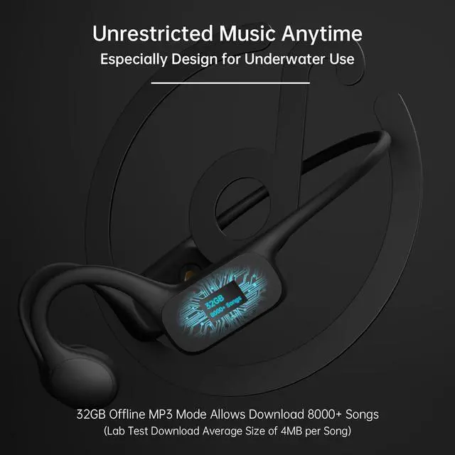 Alt view image 5 of 7 - Tayogo Waterproof Headphones for Swimming, Bone Conduction Headphones IPX8, Open-Ear Headphones Bluetooth 5.4, Underwater Headphones for Swimming,32GB Memory