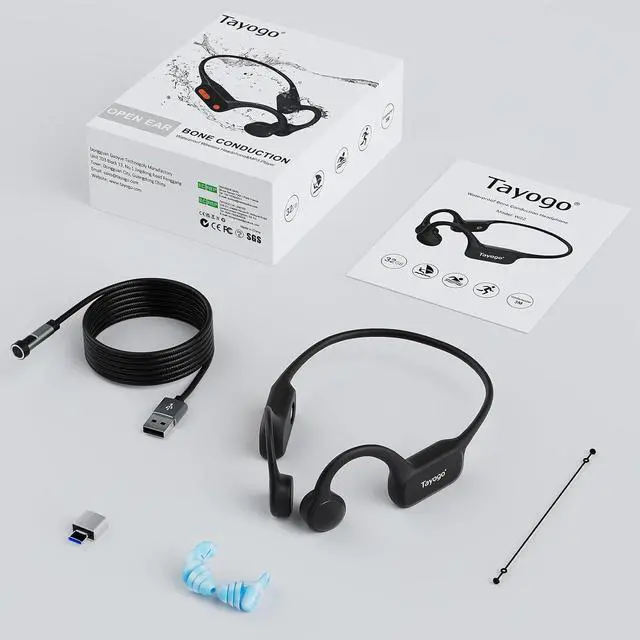 Alt view image 6 of 7 - Tayogo Waterproof Headphones for Swimming, Bone Conduction Headphones IPX8, Open-Ear Headphones Bluetooth 5.4, Underwater Headphones for Swimming,32GB Memory