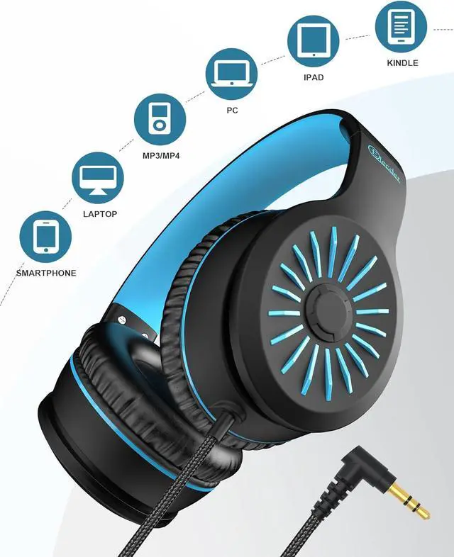 Alt view image 5 of 7 - ELECDER i45 On-Ear Headphones with Microphone, Foldable Stereo Bass, 1.5M No-Tangle Cord, 3.5MM Jack, Portable Wired Headphones for School, Kids, Teens, Smartphones, Tablet, Travel - Black