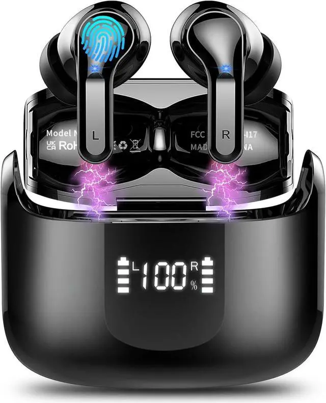 Main image of Wireless Earbud, Bluetooth Headphones 5.3 NEW 40H Ear Buds Bass Stereo Earphones Noise Cancelling Earbud with 4 ENC Mic in-Ear Bluetooth Earbud USB-C LED Display IP7 Waterproof Sport for Android iOS