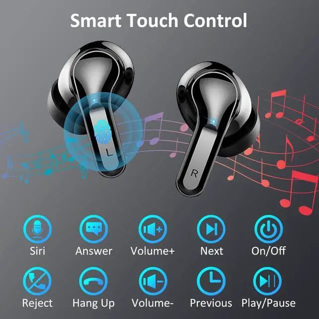 Alt view image 7 of 7 - Wireless Earbud, Bluetooth Headphones 5.3 NEW 40H Ear Buds Bass Stereo Earphones Noise Cancelling Earbud with 4 ENC Mic in-Ear Bluetooth Earbud USB-C LED Display IP7 Waterproof Sport for Android iOS