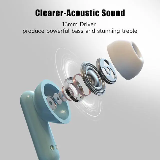 Alt view image 2 of 6 - Xspace Transparent Macaron Colorful True Wireless Hi-Res Audio Bluetooth 5.3 Earphones ENC TWS in Ear Earbuds Loud Bass with Microphone Sweatproof for Sports,Gym,WorkBlue