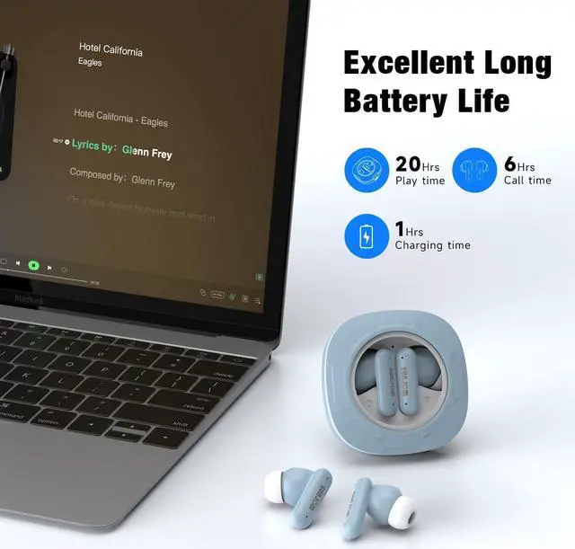 Alt view image 6 of 6 - Xspace Transparent Macaron Colorful True Wireless Hi-Res Audio Bluetooth 5.3 Earphones ENC TWS in Ear Earbuds Loud Bass with Microphone Sweatproof for Sports,Gym,WorkBlue