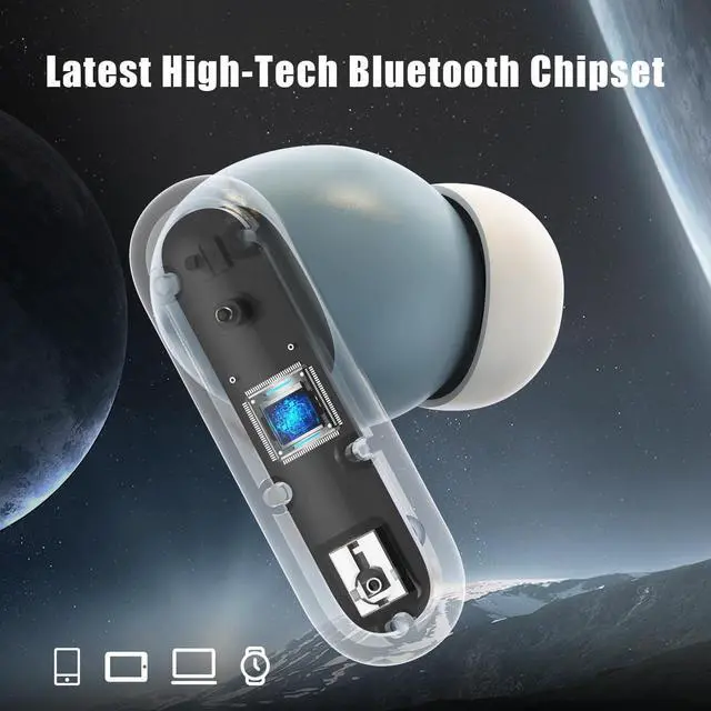 Alt view image 4 of 6 - Xspace Transparent Macaron Colorful True Wireless Hi-Res Audio Bluetooth 5.3 Earphones ENC TWS in Ear Earbuds Loud Bass with Microphone Sweatproof for Sports,Gym,WorkBlue