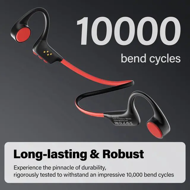 Alt view image 6 of 6 - Bone Conduction Headphones, Open Ear Headphones Wireless Earphones, 32GB MP3, 8 Hours Playtime, Bluetooth 5.3, IP68 Waterproof Headphones for Running and Fitness Workout - Red