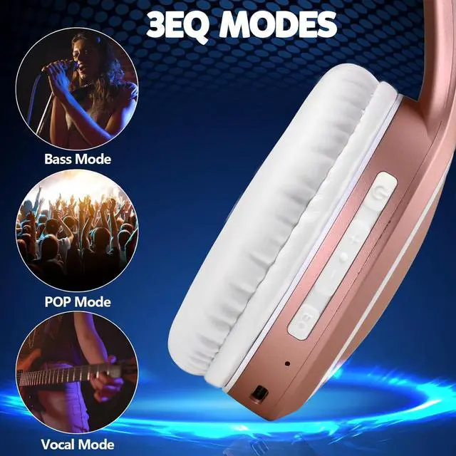 Alt view image 2 of 7 - Bluetooth Headphones Over Ear, 70H Playtime and 3 EQ Music Modes Wireless Headphones with Microphone, HiFi Stereo Foldable Lightweight Headset, Deep Bass for Home Office Cellphone PC