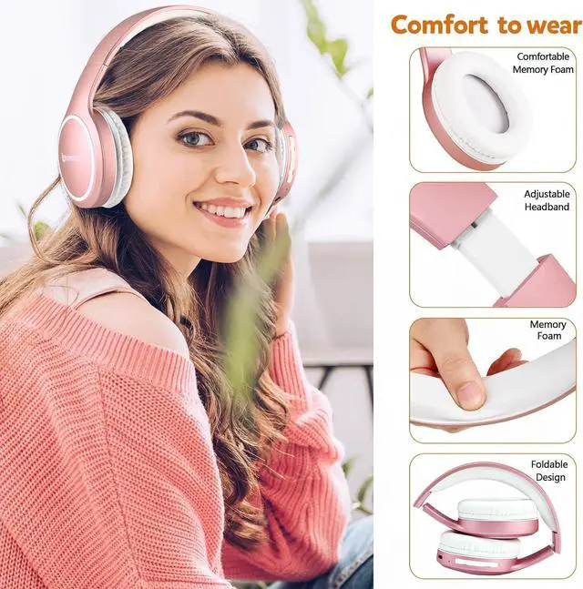 Alt view image 5 of 7 - Bluetooth Headphones Over Ear, 70H Playtime and 3 EQ Music Modes Wireless Headphones with Microphone, HiFi Stereo Foldable Lightweight Headset, Deep Bass for Home Office Cellphone PC