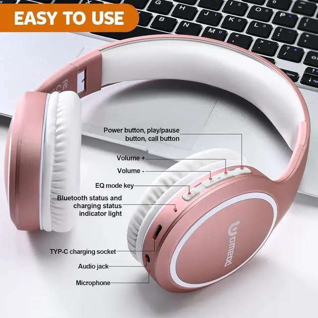 Alt view image 6 of 7 - Bluetooth Headphones Over Ear, 70H Playtime and 3 EQ Music Modes Wireless Headphones with Microphone, HiFi Stereo Foldable Lightweight Headset, Deep Bass for Home Office Cellphone PC