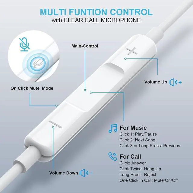 Alt view image 2 of 7 - [2 Pack] WEIZY Aux Earbuds, Vize 3.5mm Wired Headphones Noise Isolating Earphones Volume Control & Built-in Microphone Compatible with iPhone/Samsung/Android/MP3/MP4