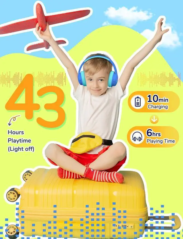 Alt view image 4 of 7 - iClever Kids Bluetooth Headphones with LED Lights, 43H Playtime, Type-C Fast Charging, BTH18 Safe Volume 74/85/94dBA, Bluetooth5.3 Kids Headphones Wireless Aux Cord for iPad/Tablet/Travel/School, Blue