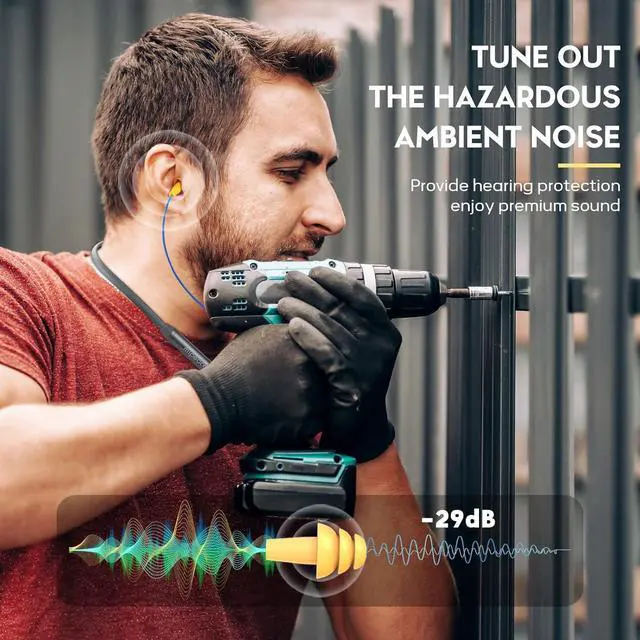 Alt view image 2 of 7 - MIPEACE Bluetooth Earplug Headphones, Neckband Wireless Earbuds earplugs-29db Noise Reduction isolating in-Ear earplug Earphones with Controls,IPX5 sweatproof,19+Hour Battery(Gray)