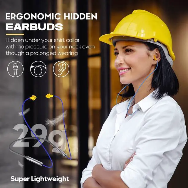 Alt view image 3 of 7 - MIPEACE Bluetooth Earplug Headphones, Neckband Wireless Earbuds earplugs-29db Noise Reduction isolating in-Ear earplug Earphones with Controls,IPX5 sweatproof,19+Hour Battery(Gray)