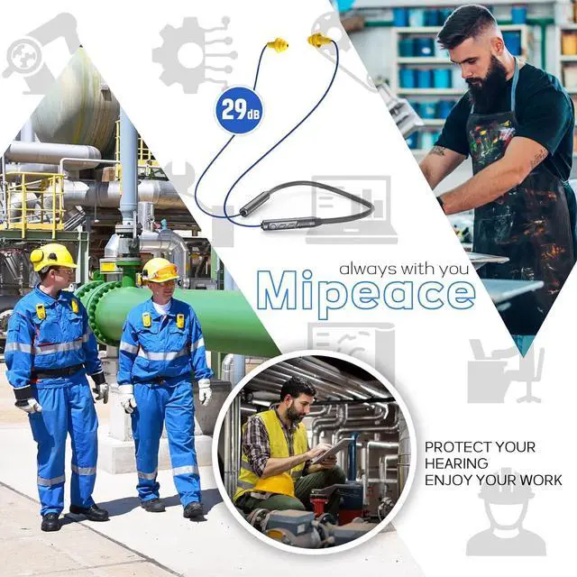 Alt view image 7 of 7 - MIPEACE Bluetooth Earplug Headphones, Neckband Wireless Earbuds earplugs-29db Noise Reduction isolating in-Ear earplug Earphones with Controls,IPX5 sweatproof,19+Hour Battery(Gray)