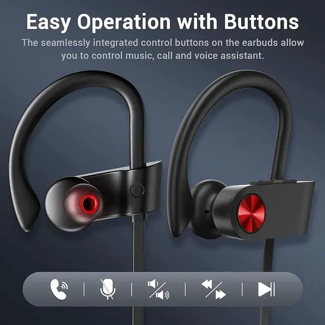 Alt view image 3 of 7 - Bluetooth Headphones, Bluetooth 5.3 IPX7 Waterproof Wireless Sports Earbuds for Workout Gym, 16 Hrs Playtime Running Headphones with Noise Cancelling Mic, HiFi Bass Stereo in-Ear Earphones