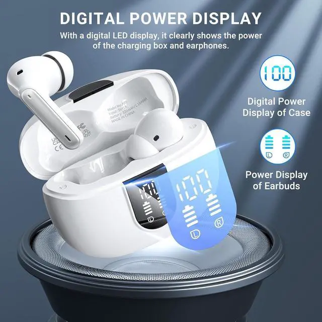 Alt view image 4 of 7 - Wireless Earbuds, 2024 Wireless Headphones HiFi Stereo Earphones with 4 ENC Noise Canceling Mic, 42Hs Playtime In Ear Earbud, Bluetooth 5.3 Sport Earphones with LED Power Display for Android iOS White