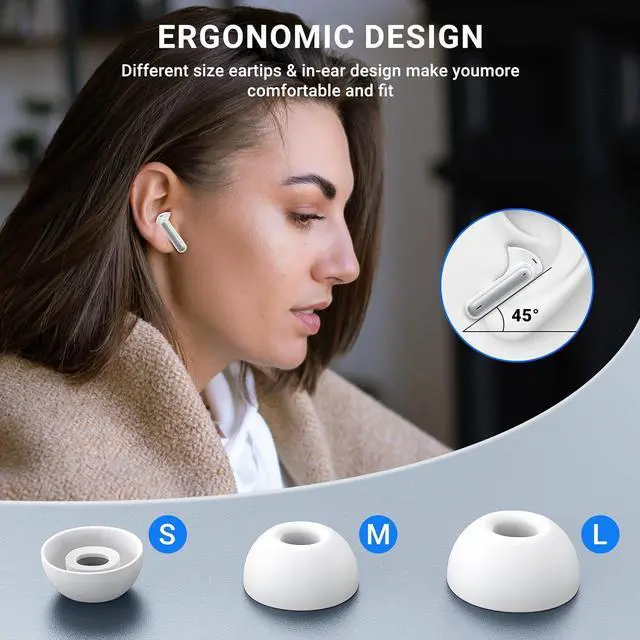 Alt view image 7 of 7 - Wireless Earbuds, 2024 Wireless Headphones HiFi Stereo Earphones with 4 ENC Noise Canceling Mic, 42Hs Playtime In Ear Earbud, Bluetooth 5.3 Sport Earphones with LED Power Display for Android iOS White