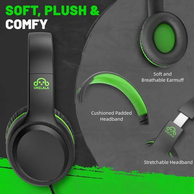 Alt view image 2 of 7 - Green Wired Headphones for Boys Portable On Ear Youth Headphones for School Airplane Travel Lightweight Portable Compatible with Pad Computer Laptop for Adults Student Children Girls Kids