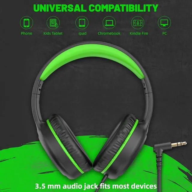 Alt view image 3 of 7 - Green Wired Headphones for Boys Portable On Ear Youth Headphones for School Airplane Travel Lightweight Portable Compatible with Pad Computer Laptop for Adults Student Children Girls Kids