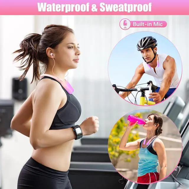 Alt view image 3 of 7 - Neckband Bluetooth Headphones, 200H Extra Long Playtime Wireless Stereo Neckband Earbuds with Microphone, Waterproof Balanced Armature Drivers in Ear Headset for Sports/Workout (Pink-Purple)