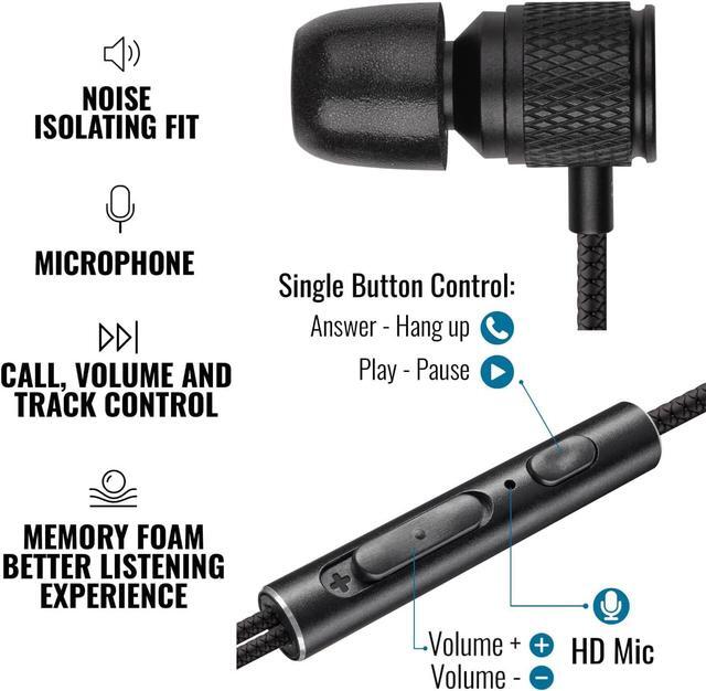Alt view image 2 of 7 - LUDOS Ultra Wired Earbuds in-Ear Headphones, 5 Years Warranty, Earphones with Microphone, Noise Isolating Ear Buds, Memory Foam for iPhone, Samsung, School Students, Kids, Women, Small Ears - Black