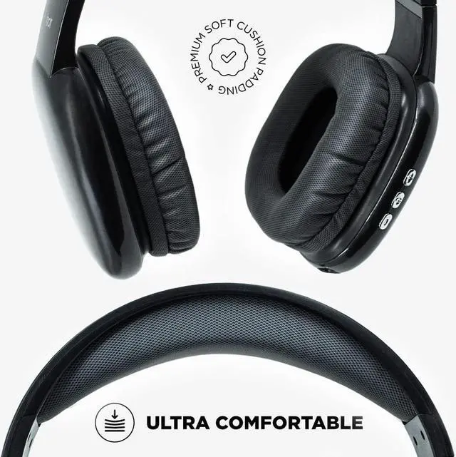 Alt view image 2 of 7 - iJoy Ultra Wireless Headphones with Microphone- Rechargeable Over Ear Wireless Bluetooth Headphones with 10Hr Playtime, SD Slot, Backup Wire- Soft Cushion Wireless Headset with Mic (Black)